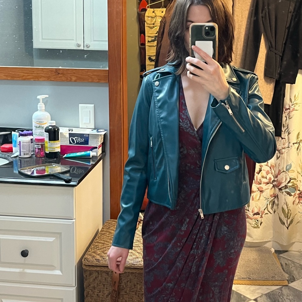 Nine West Teal Faux Leather Moto Jacket
